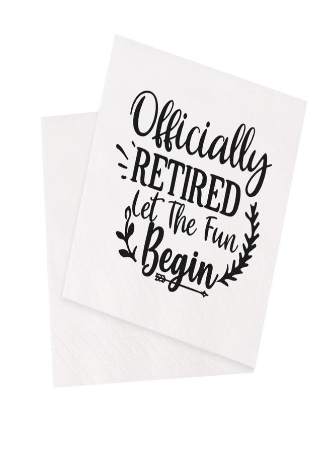 VOWFOO Retirement Cocktail Napkins Party Napkins Beverage Napkins Bar Napkins Disposable Paper Novelty Humorous Gag Gift 100Pcs 4.5 x 4.5 17-ply (Officially Retired Let The Fun Begin) - Image 1